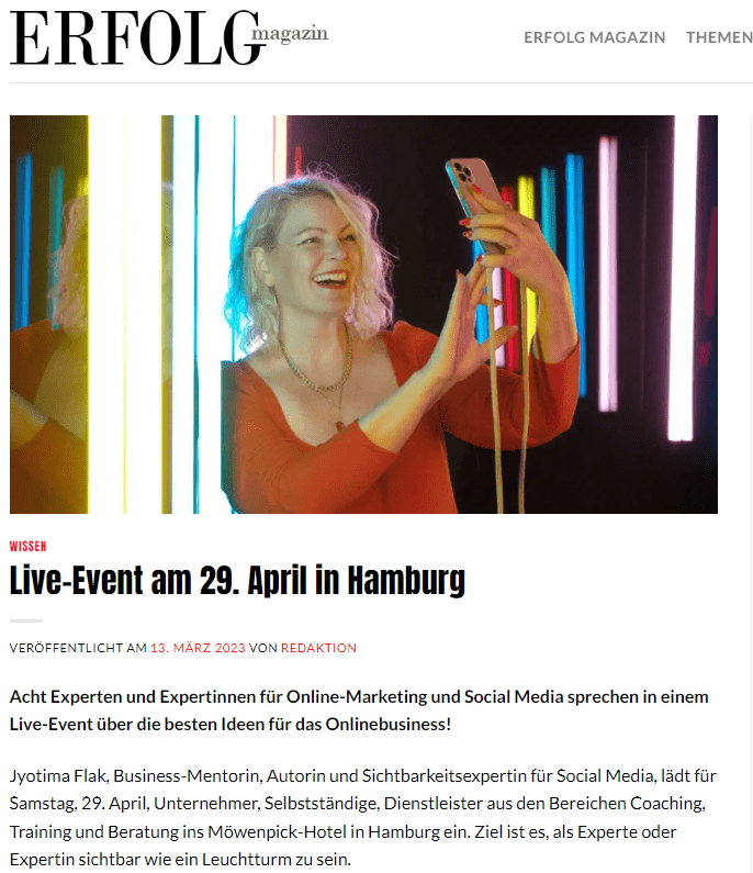 Bericht im ErfolgMagazin