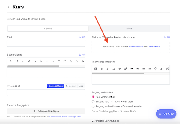 Alfima Video hochladen – Onlinekurs mit Videos erstellen. Videos direkt in den Onlinekurs bei Alfima hochladen.